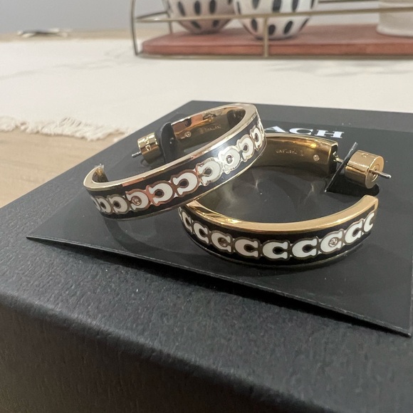 NWT Coach Large Signature Enamel Hoop Earrings - Picture 6 of 7
